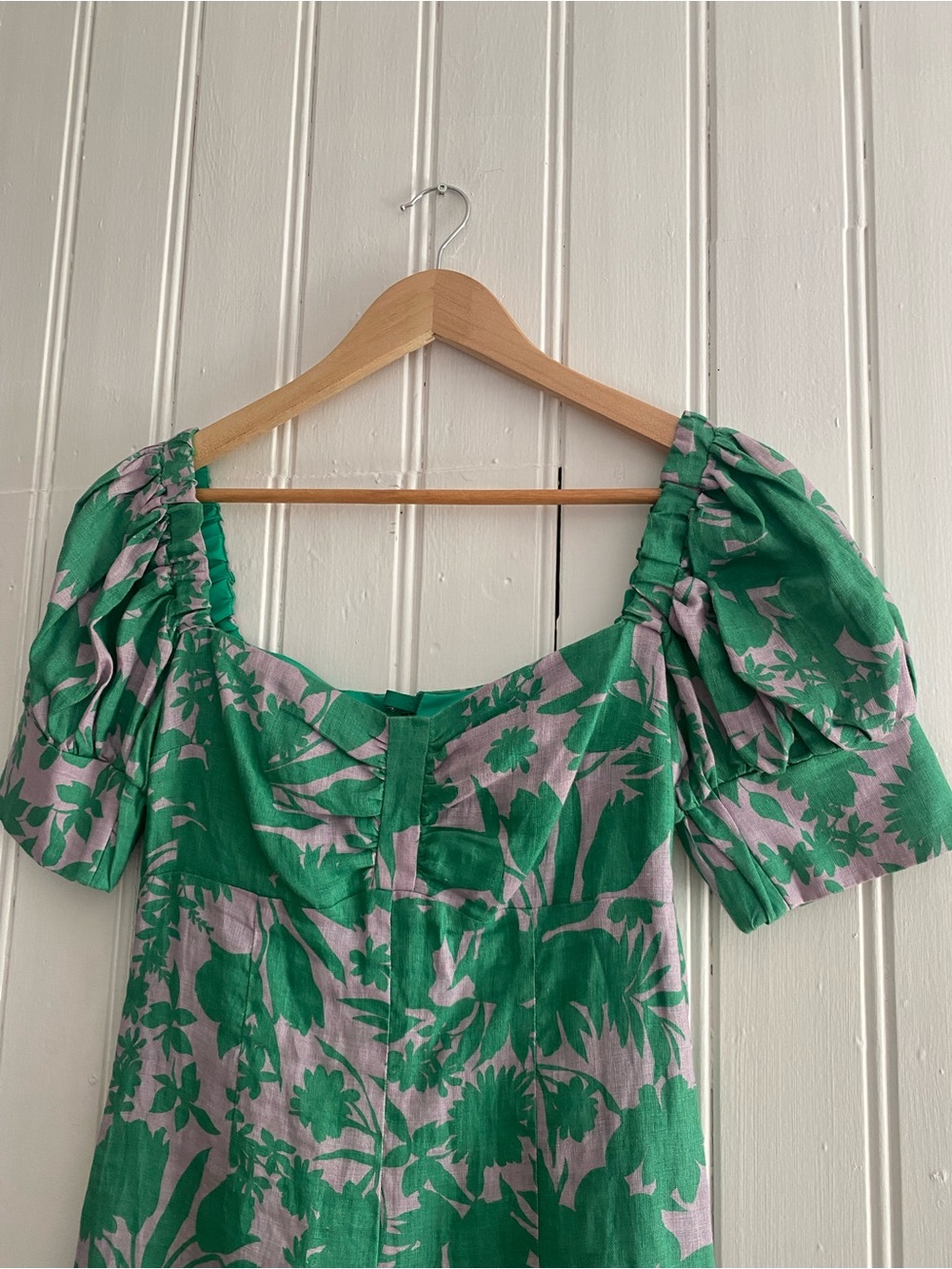 ALEXIS pilou printed green bontanical mini linen dress - Picture 4 of 11